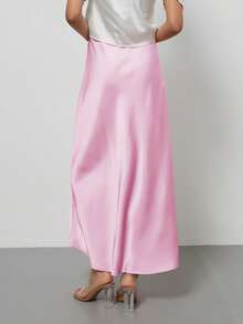 Se-Helo Fashion Women's Elastic Satin Feeling Satin Maxi Skirt - Crabapple Pink - Begonia Powder - View 10