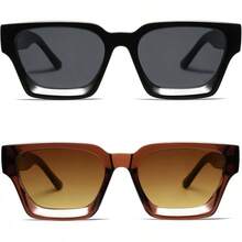 Grueso cuadrado retro, rectángulo grueso, protección - 2 piezas - Negro + Marrón / Marrón degradado - Ver 8