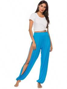 High Slit Harem Pants Women Hippie Harem Pants Trousers - 湖藍色 - 查看 4
