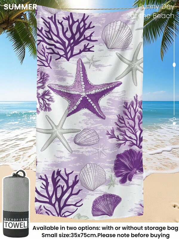 1 pezzo Asciugamano da spiaggia stampato, asciugamano da bagno con motivo a stelle marine viola, stile di moda, super assorbente, in microfibra morbida e confortevole, leggero e portatile, protezione dal vento e dal sole, anti-sabbia per viaggi estivi, vacanze, decorazione bagno, taglie regolari e extra large consigliate (35*75cm taglia piccola, 150cm o più consigliati)