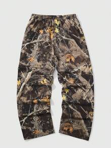 Men's Fashionable Street Y2K Style Jungle Camouflage Pattern Drawstring Waist Long Pants - Rust Brown - View 2