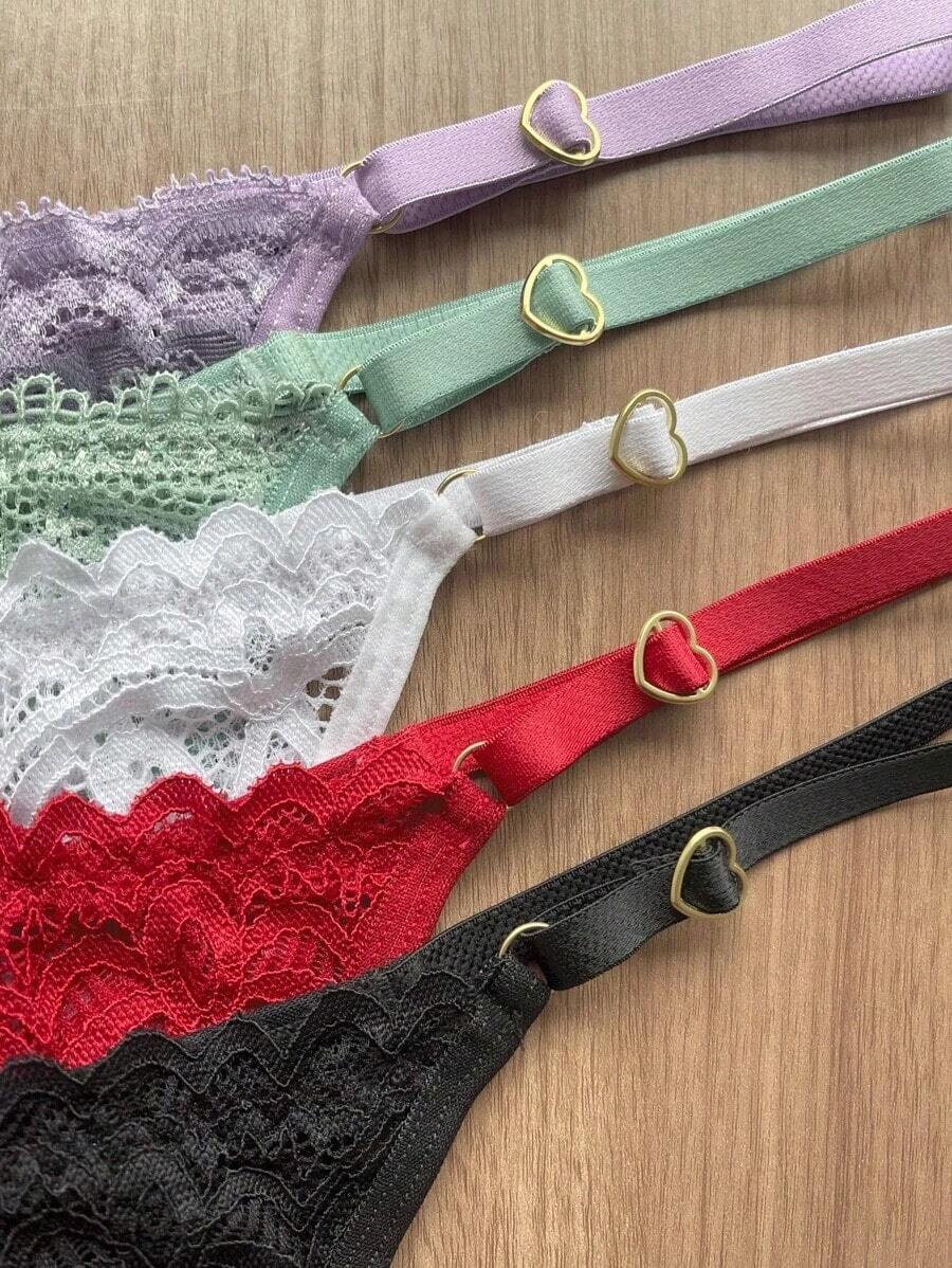 Kit With 4 Adjustable Heart Thong Panties In Lace Resale Tanga Lingerie Wholesale Women's Intimate Fashion - 彩色 - 查看 1