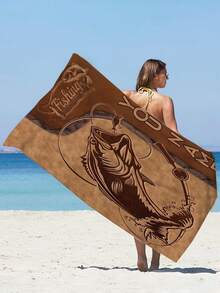 1pc Customized Fishing Name Towel - Personalized Vintage Fish Design, Super Soft Absorbent Microfiber Beach Towel, Crafted For Fishing Enthusiasts, Fashionable Pool And Beach Accessory, Perfect Gift For Men And Women, Vintage Fishing Theme Quick-Dry Beach Towel - Hot Selling Brown Beach Towel - View 4