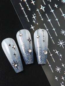 全息金属流星美甲贴纸金色银色黑色白色星星镀铬饰品 Y2K 镜面夜空中最亮的星星指甲滑块装饰美甲用品 - 彩色 - 查看 2