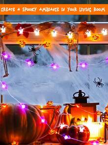 3pcs/1pc-Halloween String Lights 3 Packs, Pumpkin Ghost Bat Lights, Battery Operated, LED, Halloween Decorations For Home Decoration, Indoor And Outdoor Party Festivals, ... - Multicolor - View 4