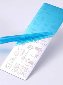 1件可爱卡通猫爪爱心图案美甲印花板，萌猫设计钢制美甲模板DIY印花美甲配件工具，美甲用品 - 銀色 - 查看 4