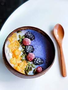 1 bol de servire în formă de nucă de cocos, bol din lemn pentru fulgi de ovăz, salată, masă ușoară și micul dejun