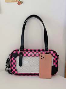 Summer New Anime Style Cute Plaid Transparent Window Baguette Bag, Student/Commute One Shoulder Messenger Bag