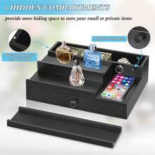 Cologne Organizer For Men With Drawer, Wood Cologne Stand Display Shelf With Hidden Compartment, Perfume Holder Organizer For Dresser, Room Essentials For Men, Display Risers, Gift For Husband, Father - Black - View 3