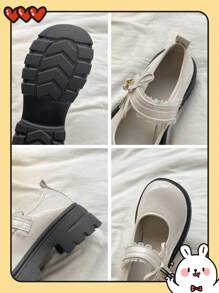 女士厚底厚底乐福鞋/黑色搭扣蝴蝶结小皮鞋，2025春季新款复古英伦风JK玛丽珍鞋哥特鞋/珍珠装饰/低跟鞋/哥特风/厚底乐福鞋/女士平底乐福鞋 - 米色 - 查看 5