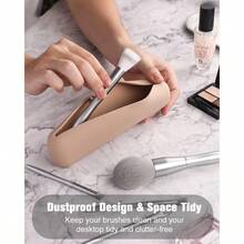 FERYES Large Travel Makeup Brush Holder Magnetic Antifall Out Silicon Portable Cosmetic Face Brushes Holder Soft And Sleek Makeup Tools Anizer For Travel 8.27 2.36 1.57 - Khaki - View 4