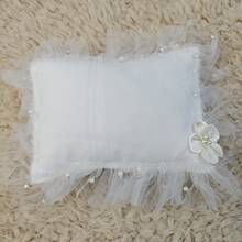 3 件套柔软蕾丝网珍珠包裹枕头和头带套装，白色粉色新生儿摄影道具襁褓枕头男孩女孩婴儿照片道具服装蕾丝帽拍摄摆姿配件 - 彩色 - 查看 6