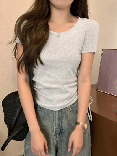 Áo thun tay ngắn vừa vặn Spicy & Sweet Girl dành cho nữ, Áo thời trang tôn dáng cho mùa hè