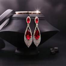 1 Pair European & American Style Crystal Zirconia Pendant Earrings, Suitable For Women's Party Wear, Elegant & Versatile