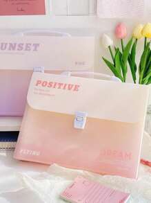 1pc 12-Grid Ombre Color Handle A4 Accordion File Bag, High-Quality School Student Document Organizer Folder,For School Supplies,Back To School