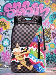 1 件格子印花背包，大容量多隔层设计，涤纶衬里，可调节舒适肩带，侧袋可放置水瓶和雨伞，适合日常使用和旅行，时尚防水涤纶背包，返校季节的绝佳礼物 - 彩色 - 查看 9