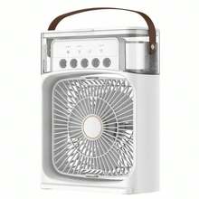 Ventilador humidificador portátil y de mano, con 5 orificios, para escritorio doméstico, carga USB, temporizador silencioso con ajuste de tres velocidades, ventilador pequeño - Blanco - Ver 2