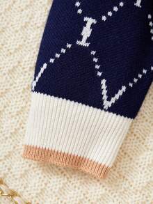 Girls Sweater Set, Elegant British Style Jacquard Knit Crew Neck Long Sleeve Cardigan Jacket & Skirt 2pcs Outfit, Spring Autumn Winter