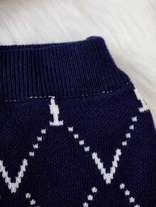 Girls Sweater Set, Elegant British Style Jacquard Knit Crew Neck Long Sleeve Cardigan Jacket & Skirt 2pcs Outfit, Spring Autumn Winter