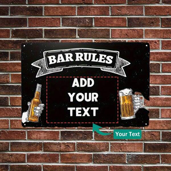 1pc Personalized Vintage Metal Rod Sign, Custom Text Metal Wall Decor, Man Cave, Home, Coffee Bar, Vertical Rectangle, 12x8 Inches