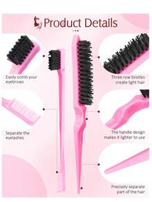 喷壶梳套装造型梳套装，3 件光滑后梳套装，含 1 件边缘刷，1 件发刷，1 件鼠尾梳，顺滑头发的梳理刷，发型设计套装，美发工具套装，学校用品，发饰