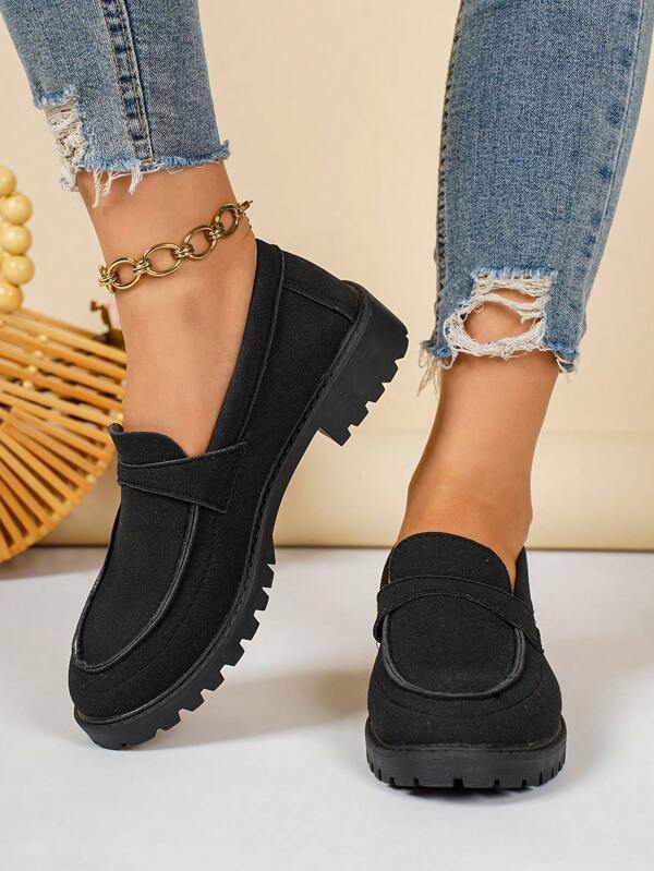 Women's Casual Comfortable Thick Sole Loafers, Versatile Slip-On Flats For Daily Commute, Fashion Sneakers For Spring, Autumn, All Seasons