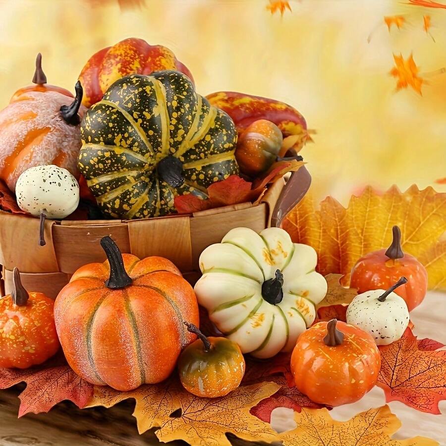 44Pcs-Artificial Pumpkins Fake Pumpkins, Autumn Harvest Faux Pumpkin Set For Home Decor, Fall Pumpkins Decor Set, Mini Artificial Gourd Maple Leaves Acorns Decorations For Home, Wedding, Fall Centerpieces Decor Fall Decor Halloween Autumn Decor Halloween Decor Room Decor Christmas Decorations Home Christmas Gifts Christmas Decor