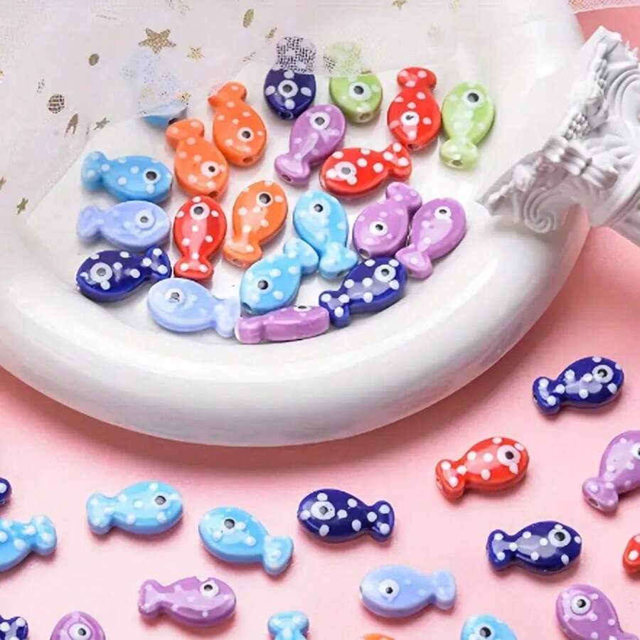 10/20 hạt gốm hình cá đốm nhiều màu - Hạt tròn dẹt nhiều màu bóng có lỗ, Tự làm đồ trang sức, Vật liệu thủ công làm vòng cổ, vòng tay, Phụ kiện trang trí nhà cửa, Mặt dây chuyền thủ công, Thiết kế vui nhộn - Nhiều màu - Xem 1