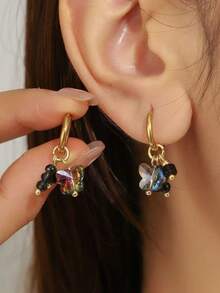 1 Pair Fashion Women's Stainless Steel Pendant Feather Butterfly Four-Leaf Clover Heart Earrings, Daily Casual Ear Jewelry - Yellow Gold - View 2