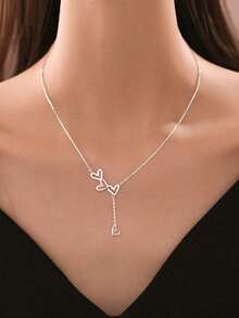 1 pieza Exquisito collar de cadena de clavícula con borla en forma de corazón de plata esterlina S925, diseño minimalista delicado, regalo de/cumpleaños para mujeres - Plateado - Ver 11