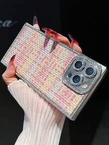 奢华时尚格子水钻边缘手机壳适用于 16 Plus 15 14 13 Pro Max 韩国复古闪光镜头保护防震手机壳 - 彩色格紋 - 查看 1