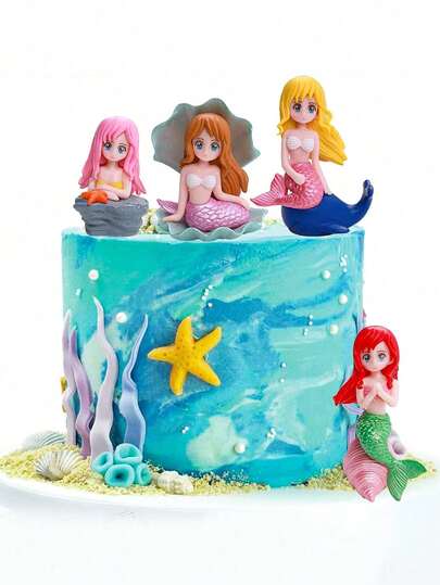 4pcs-Mermaid Design Cake Topper, Modern Mermaid Design Cake Top Decoration For Birthday Cake Decoration. Modern Mermaid Design Cake Top Decoration For Birthday Cake Decoration. Family Dining Room Bedroom Vase Decoration For Birthday Party Accessories