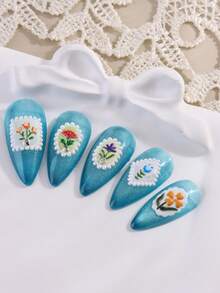 5D Embossed Exquisite Summer Flower Nail Art Stickers Janpan Style Colorful Blooming Daisy Lavender Lily Of The Valley Self-Adhesive Nail Design DIY Manicure Decorations - Gold - View 8