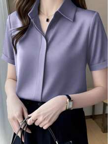 Short Sleeve Silk Design Feeling Mature Hong Kong Style Satin Blouse