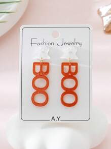 1 par de brincos de acrílico com fantasma assustador de Halloween e letras brilhantes "BOO" com design de joias da moda para mulheres