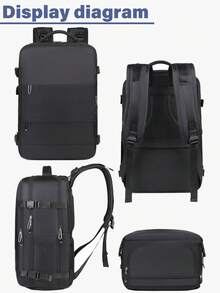 1pc Large Capacity Backpack With Shoe Compartment, Casual Backpack With Charging Port, Portable Laptop Backpack For Hiking, Trekking, Outdoor, Sports, Students Bags For Holiday - Black - View 4