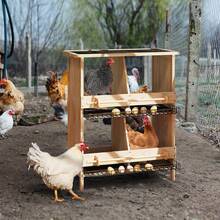 Gallinero de dos pisos de madera maciza – 4 nidos con perchas y suelo aislante – ponedero para gallinas – Nido de madera resistente a la intemperie – 70*38*92 cm – color natural