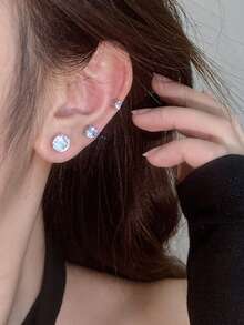 Bộ 4 khuyên tai bằng thép không gỉ, khuyên tai từ tính 6mm & 8mm cho nam và nữ, khuyên tai kẹp từ tính không cần xỏ khuyên, trang sức từ tính - Bạc - Xem 4