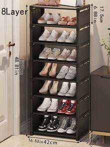 6/7/8 Tiers Narrow Shoe Rack Vertical Shelf Stable Organizer Space Saving Storage Cabinet Sturdy Easy DIY Non-Woven Fabric Metal Freestanding Shelves For Closet Entryway Hallway Bedroom