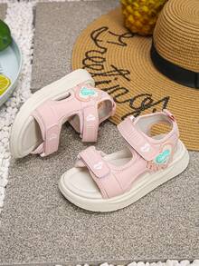 1 Pair Summer Boys/Girls Adjustable Buckle Non-Slip Flat Casual Sport Fashion Comfortable Cloth Sandals, Suitable For Outdoor Wear, Slightly Small Size - Pink - View 3