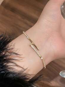 1pc Zirconia Nail Bracelet, Versatile Minimalist Geometric Adjustable Bracelet, Classy Accessory For Work And Everyday Wear - Nail Bracelet - View 5