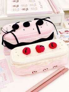 1 件新款可爱樱桃蛋糕毛绒铅笔盒，ins少女心大容量化妆包，学生文具铅笔收纳袋 - 彩色 - 查看 3