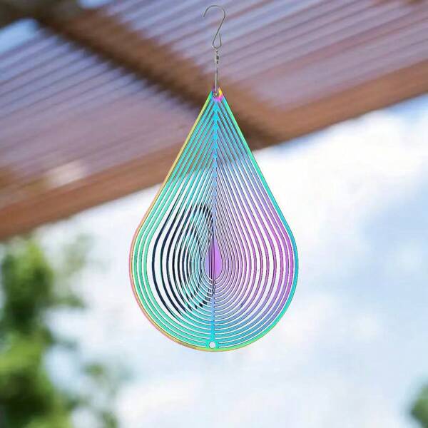 3D Teardrop Metal Wind Chime 360° Rotating Wind Chime Decoration - Multi-Color Rotating Metal Pendant Light, No Electricity Required, Birdscarer Dish Reflector, Birdscarer, Holographic Reflective Birdscarer, Suitable For Outdoor Patio Fruit Trees (Waterdrop), Ideal For Garden And Patio Decoration, Christmas And New Year Gifts, Outdoor Nordic Style Creative Hanging Decoration
