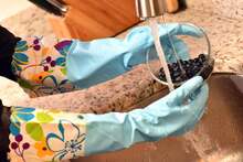 2 PAIRS Household Gloves Latex Free Cleaning Gloves With Soft Lining Long Cuff Waterproof,7659694 - Blue - View 7