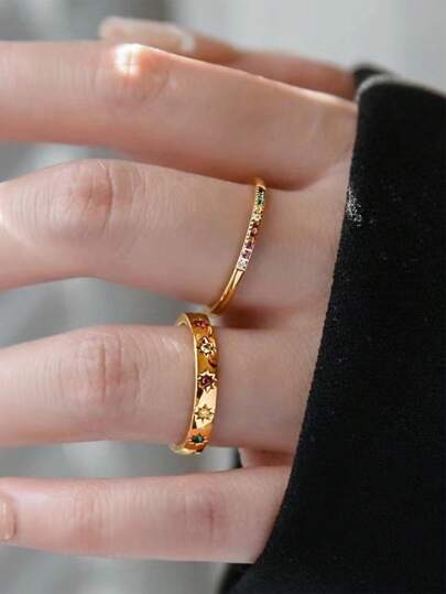 مجموعة خاتمين ذهبي مزين بزركونيا مكعبة وكوكبة ماء ملونة ، هدايا المجوهرات