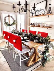 6pcs-Christmas Chair Back Cover Holiday Dress Christmas Big Hat Printed Non-Woven Christmas Chair Cover, Can Be Used In The Dining Room, Bedroom, Kitchen Outdoor A Variety Of Scenes,Red Xmas Decorative Dust-Proof Chair Slipcover,Hristmas Chair Covers Classic Red Chair Back Covers Winter Dining Room Seat Covers Washable Chair Slipcovers For Home Kitchen Hotel