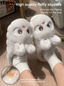 Nouvelles pantoufles intérieures douces, chaudes et antidérapantes en peluche mignonne de lapin de dessin animé pour femmes, automne/hiver