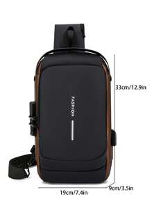 Bolsa Transversal Minimalista e Casual com Estampa de Letra, Estilo de Rua com Desenho de Motocicleta, Bolsa de Ombro Versátil para Homens