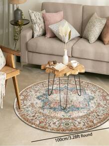 1pc Round Style Rug Carpet, Bohemian Vintage Soft Comfortable Home Decor Round Floor Mat For Living Room, Bedroom, Study - Multicolor - View 14