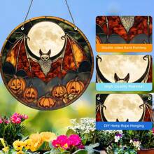 1 Pieza de Atrapasol de Acrílico con Estilo de Vitral de Murciélago y Calabaza Góticos - Decoración Vibrante de Halloween para el Hogar, Bar o Jardín, Ideas de Regalo Perfectas, Decoraciones de Halloween